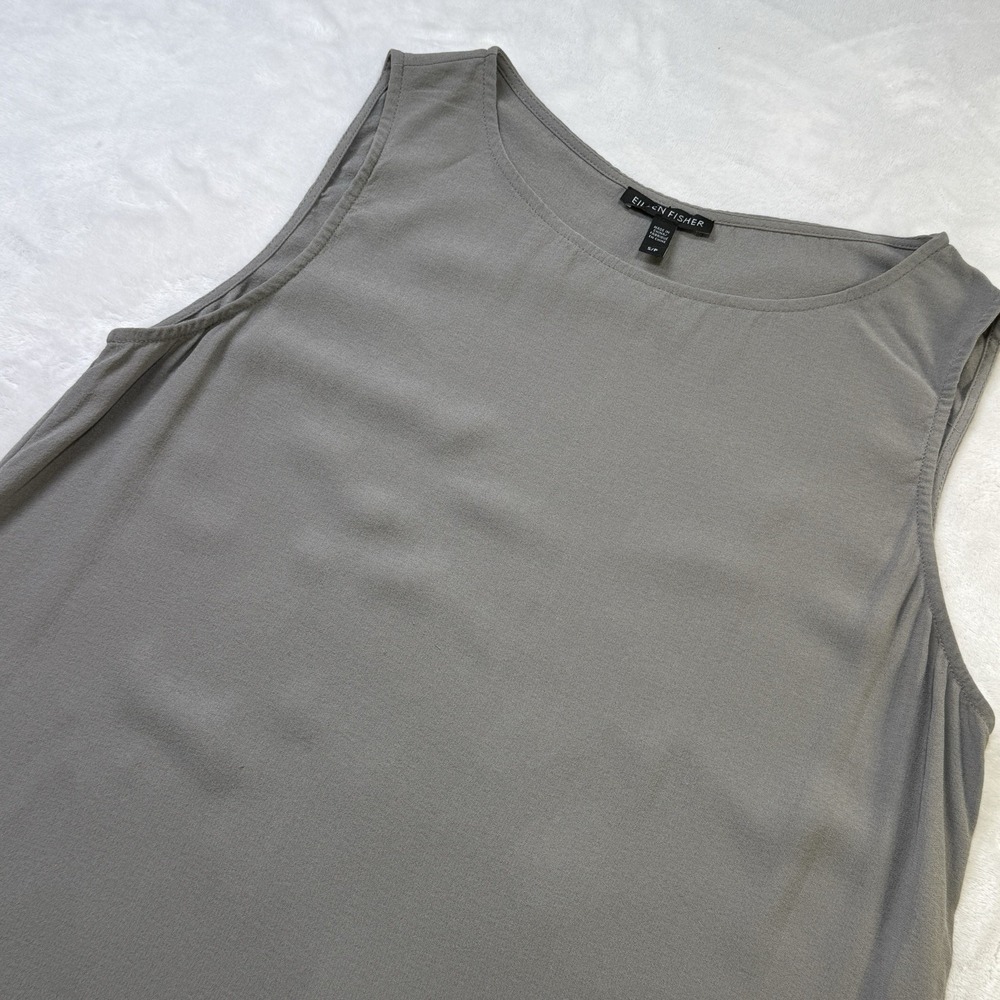 Eileen Fisher Small 100% Silk Tunic Tank Gray Mach Wash Designer Luxury